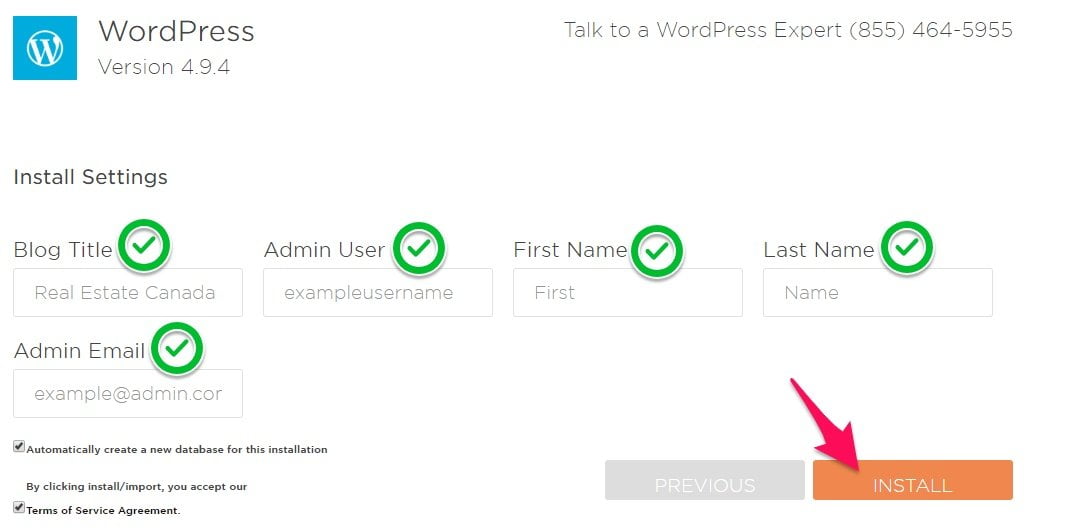 WordPress install info