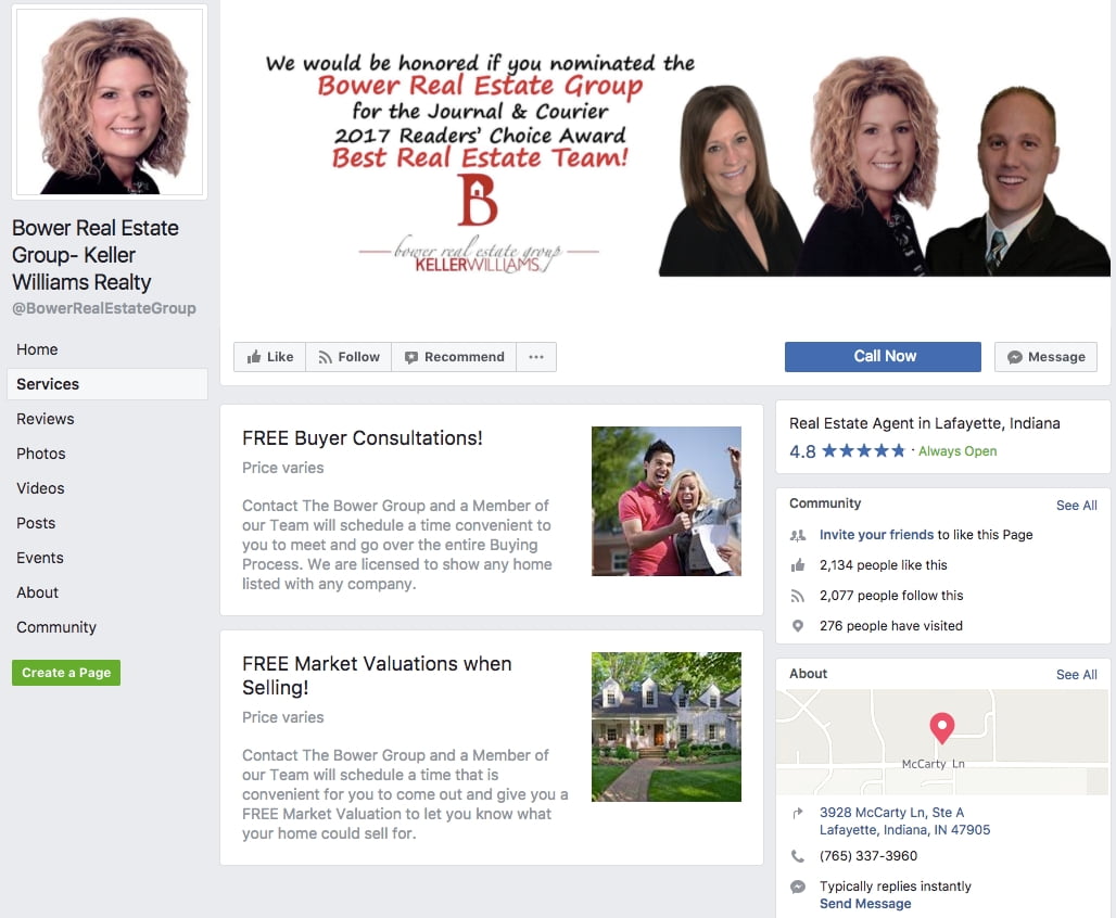 Facebook real estate page
