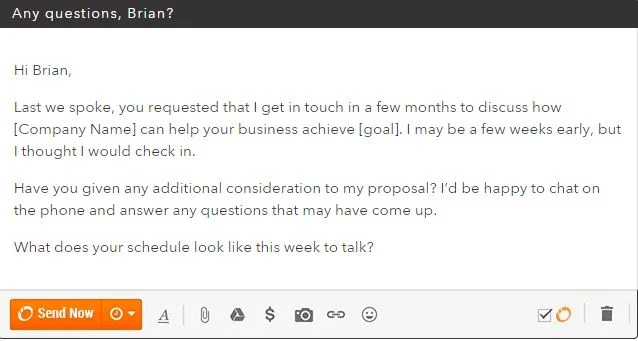 Hubspot follow up email template