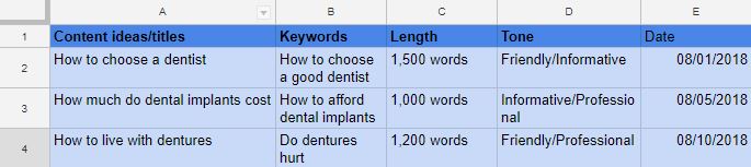 Content calendar idea