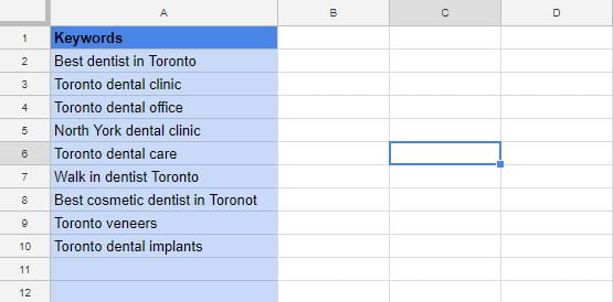 Dental keywords example