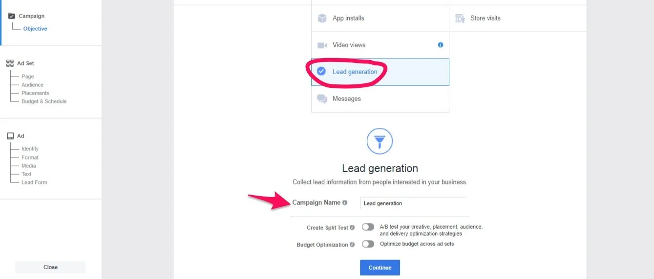 Facebook lead gen campaign