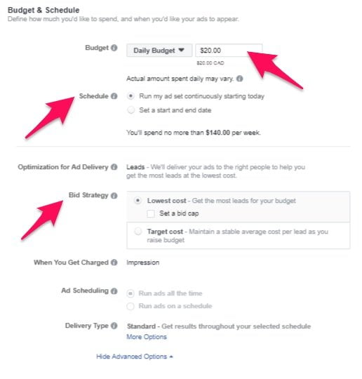 Setting a Facebook ad budget