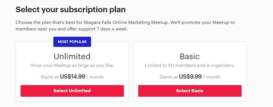 Choosing a Meetup pricing plan