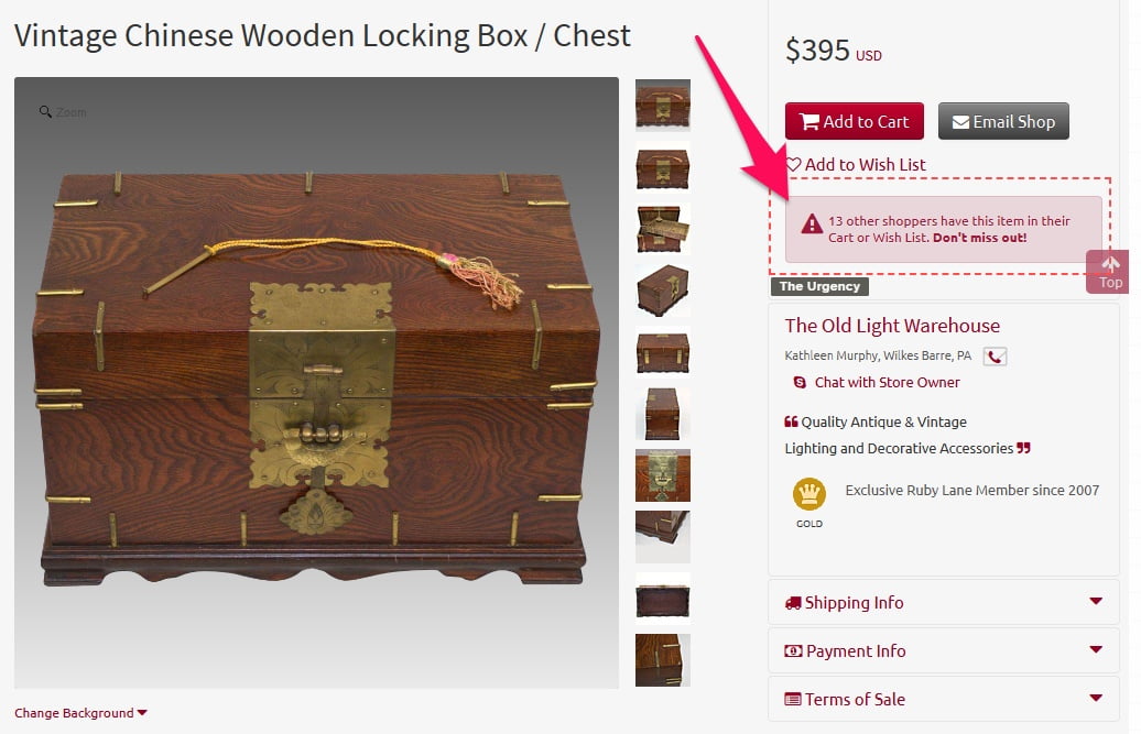 Ruby Lane copywriting example