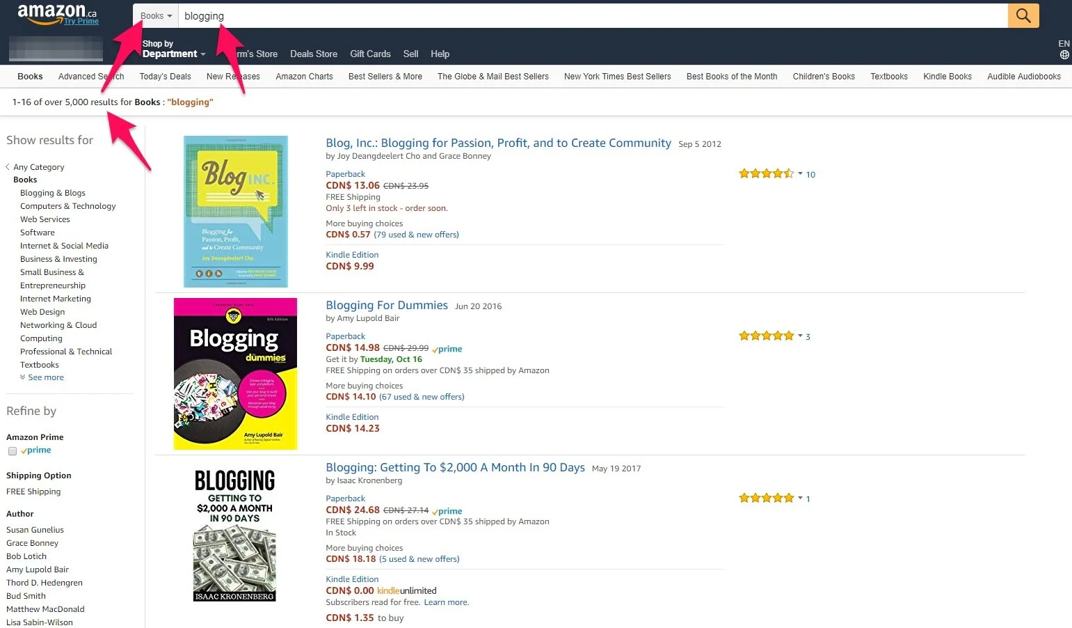 Amazon book results