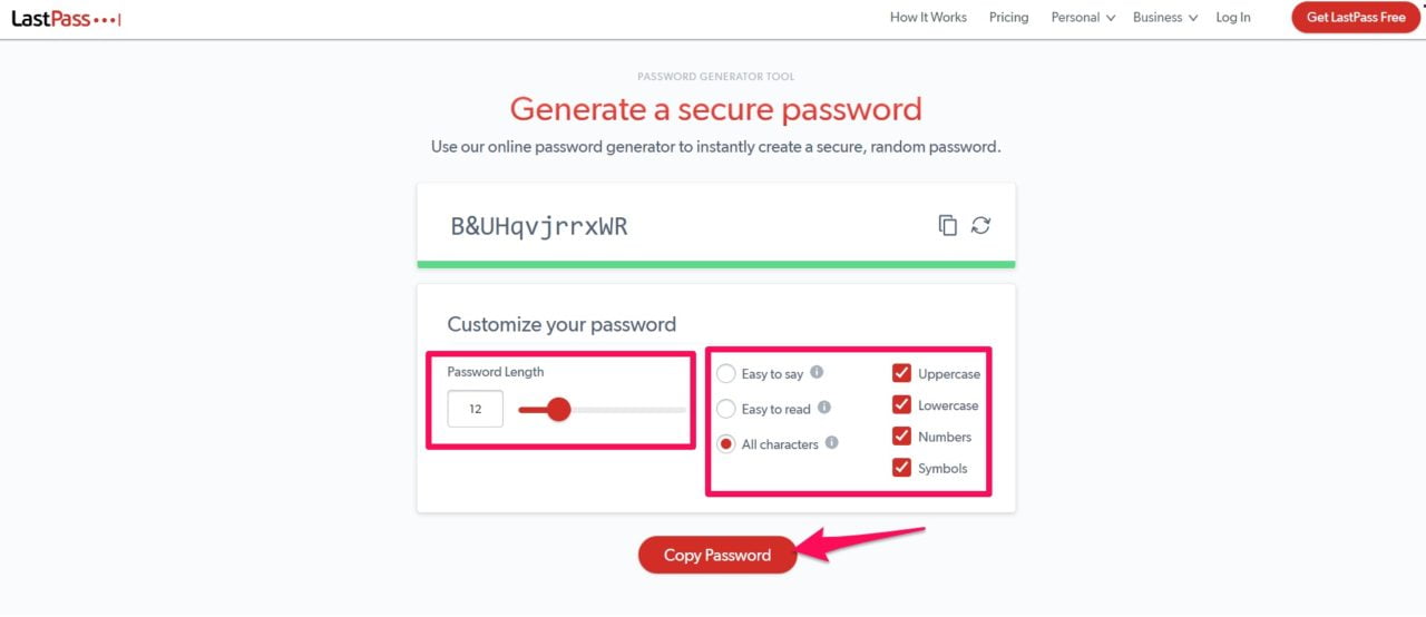 lastpass create password