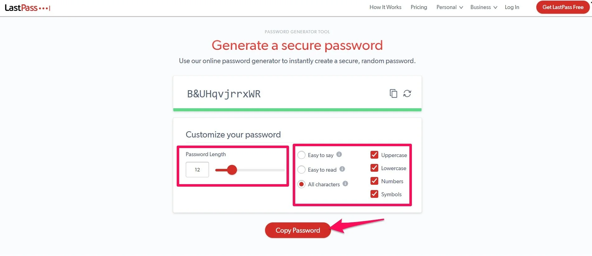 Using LastPass to generate a password