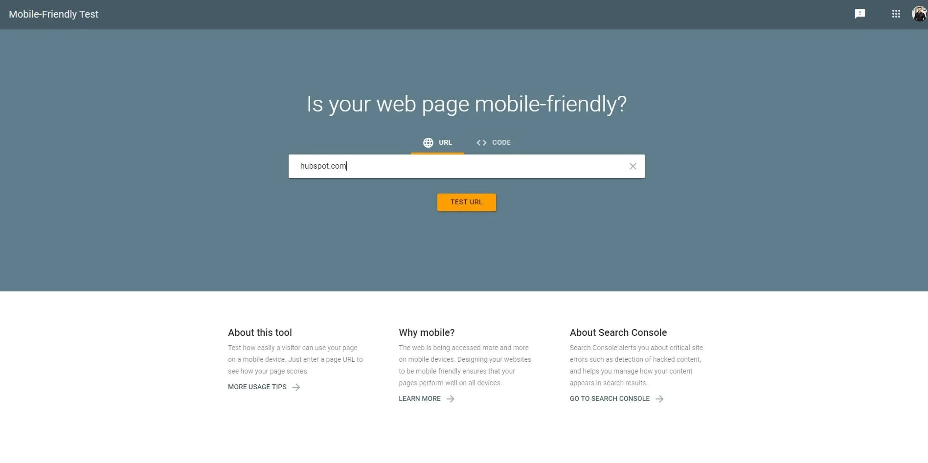 Mobile friendly test