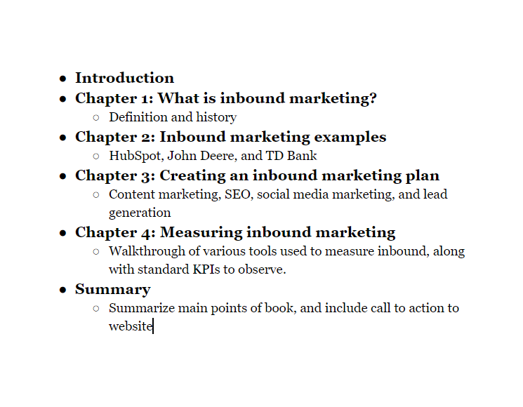 Book outline example