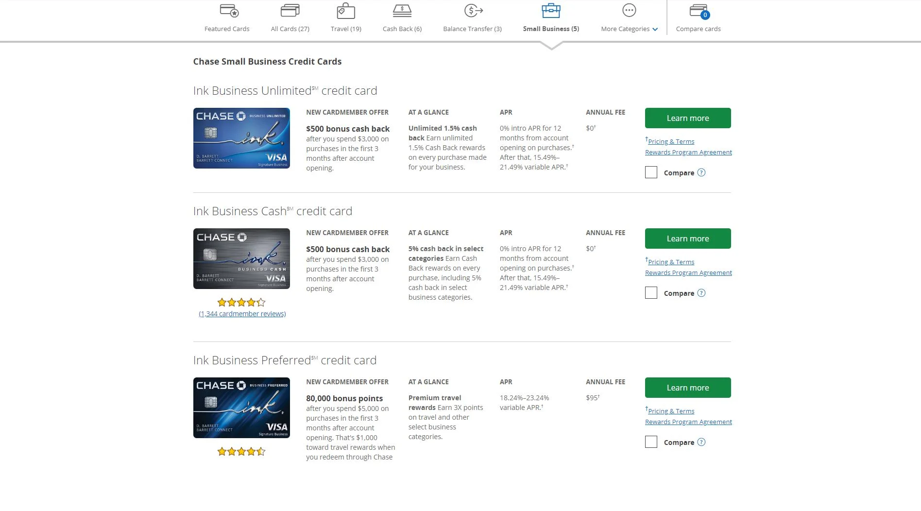 Chase business credit card examples