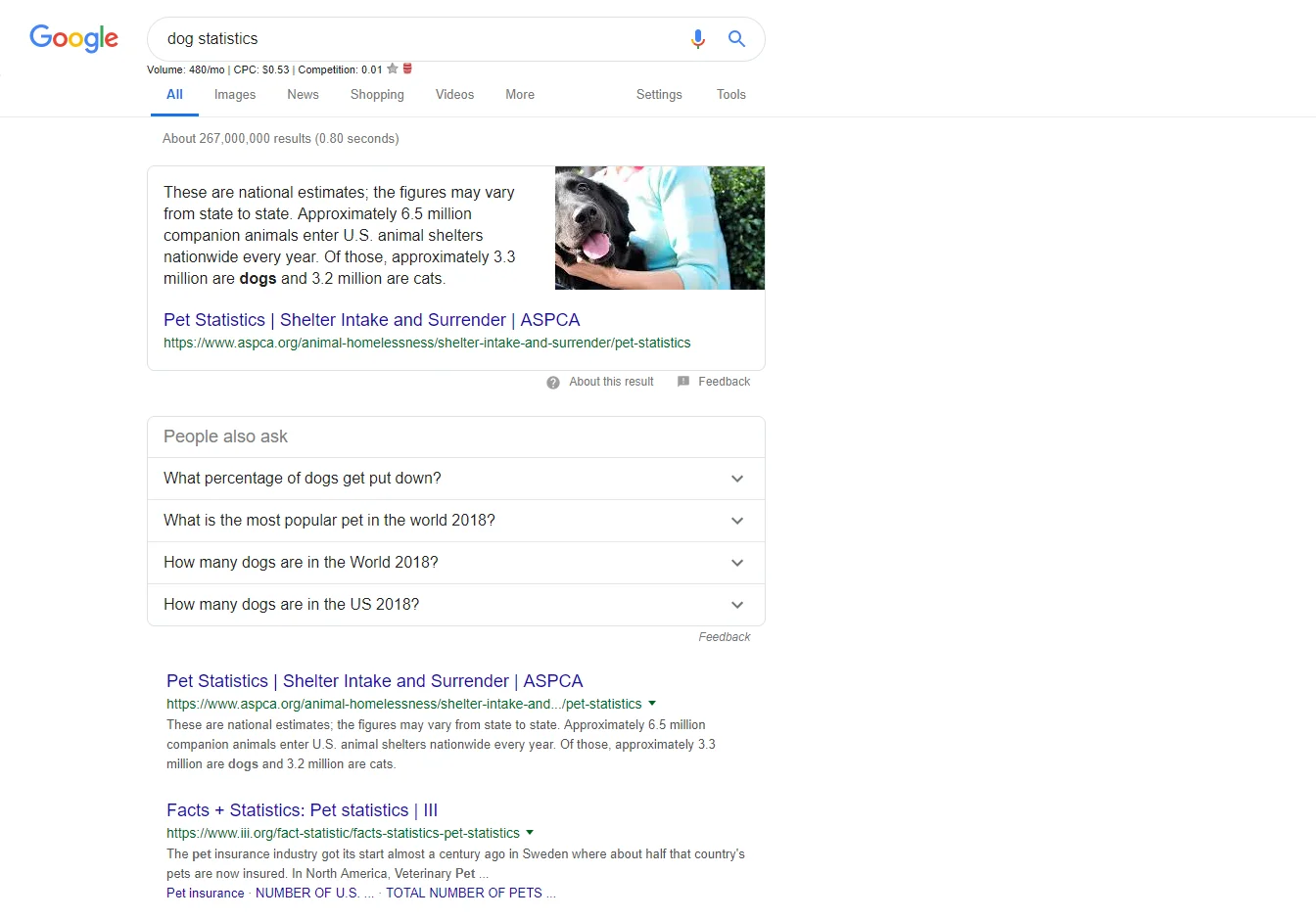 Google search for stats example