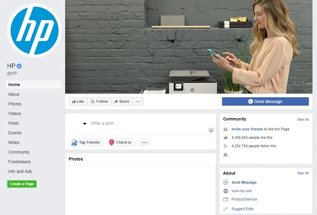 HP facebook page