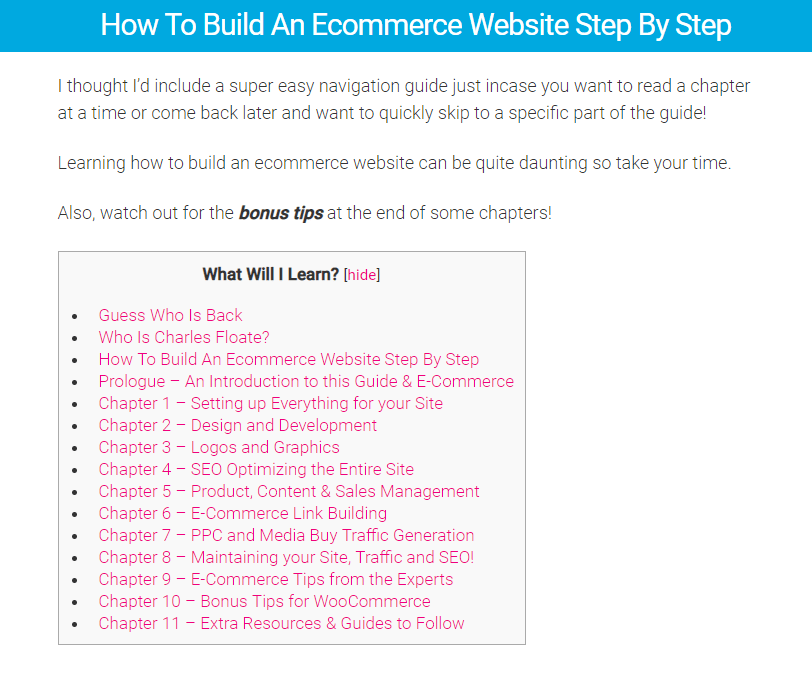 Instructions on a blog post example