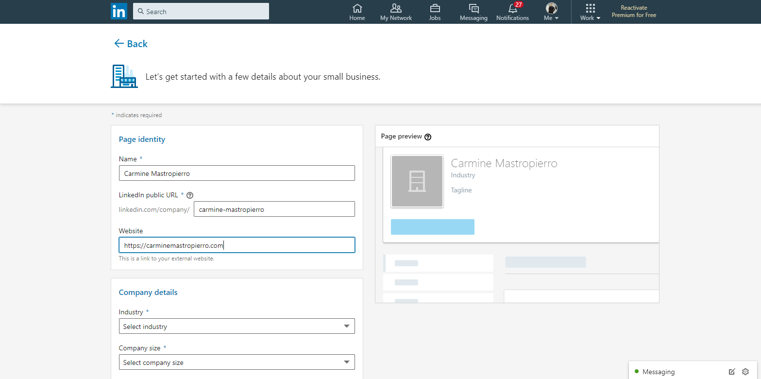 LinkedIn creating company page