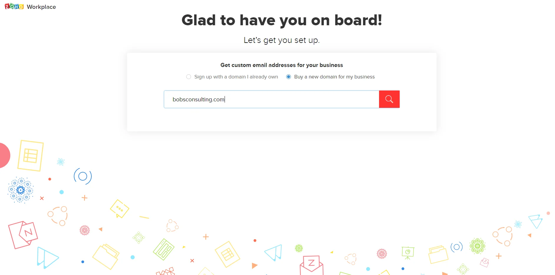 Searching for a domain on Zoho