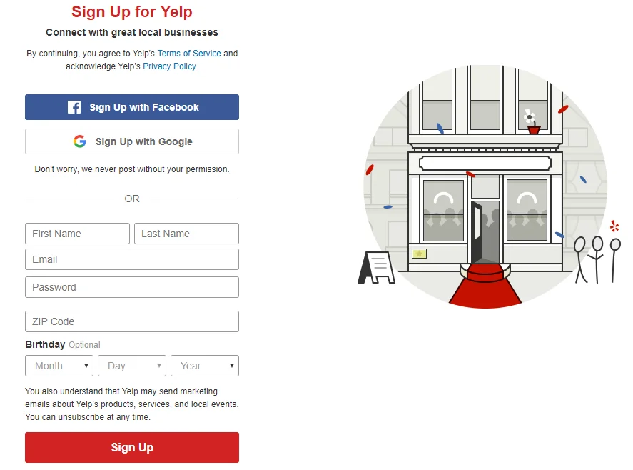 Yelp registration