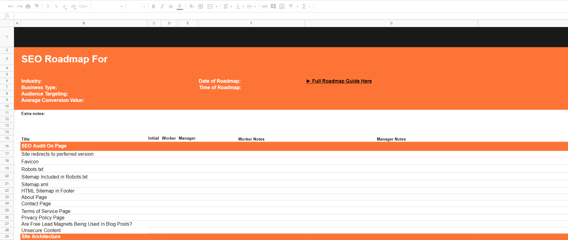 SEO audit spreadsheet