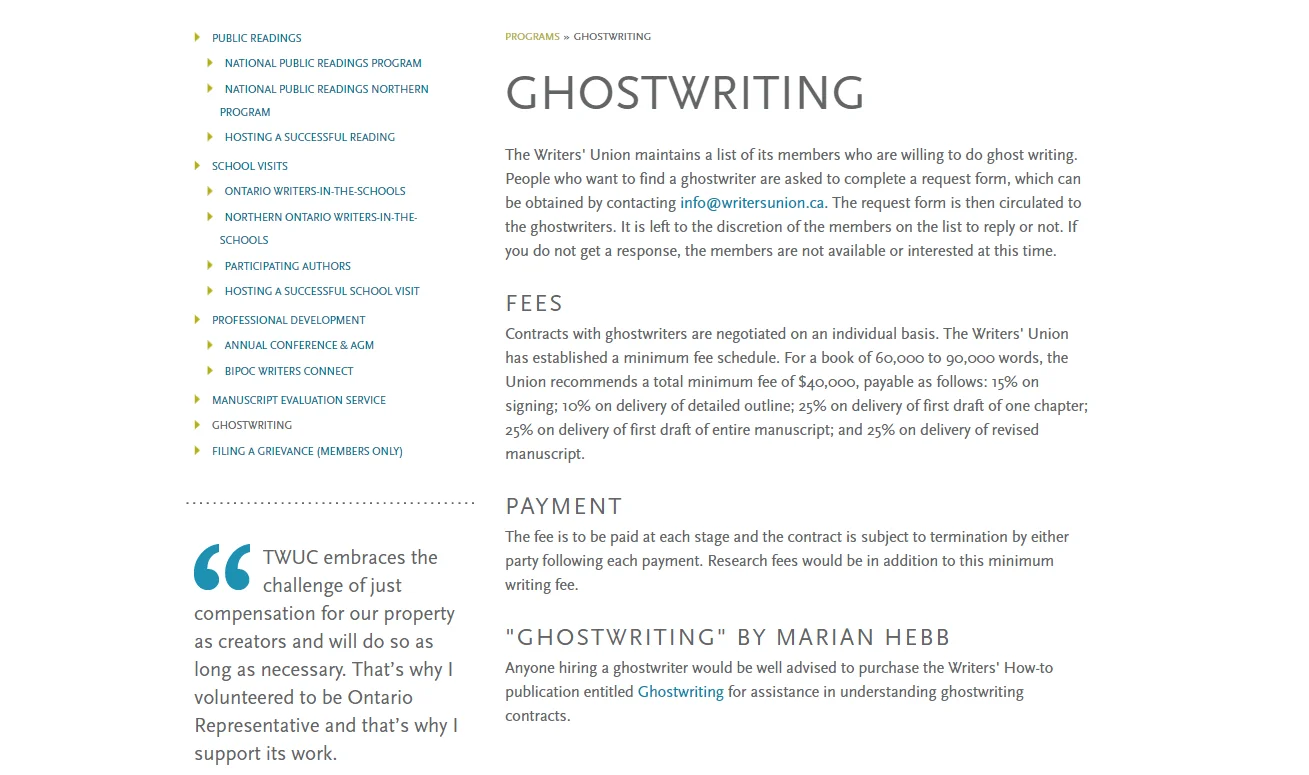 Ghostwriting rates