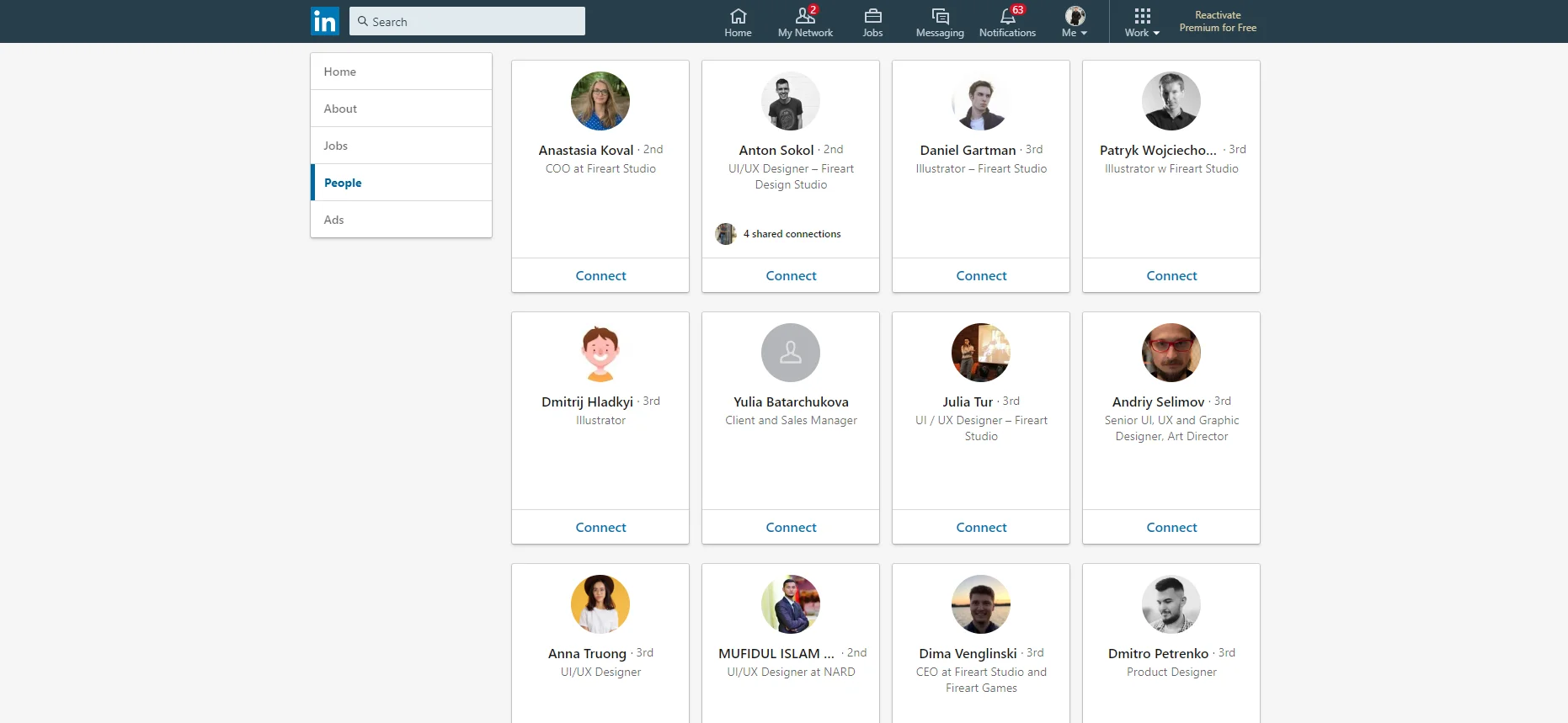 LinkedIn company contacts