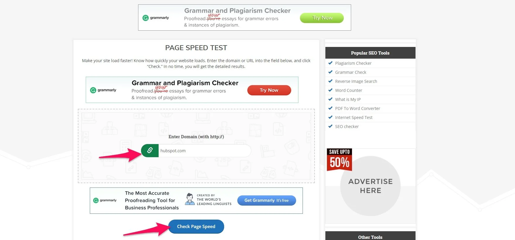 Page speed test