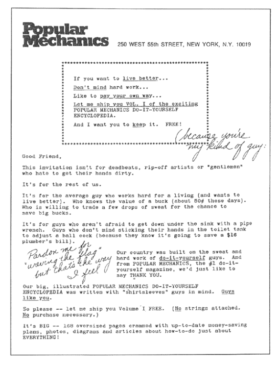 Popular mechanics sales letter