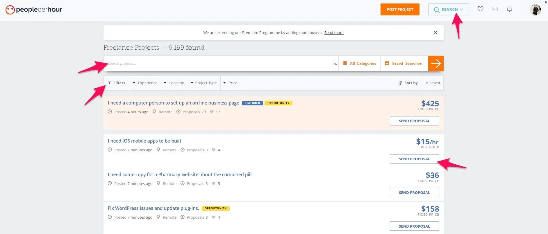 Search projects