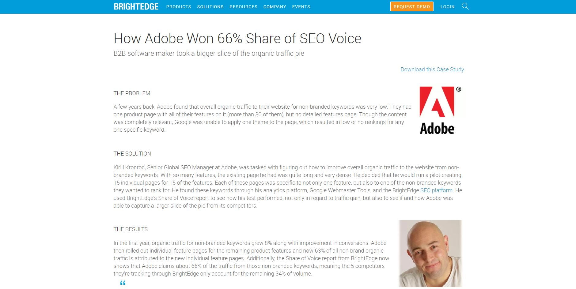 Brightedge and Adobe case study page