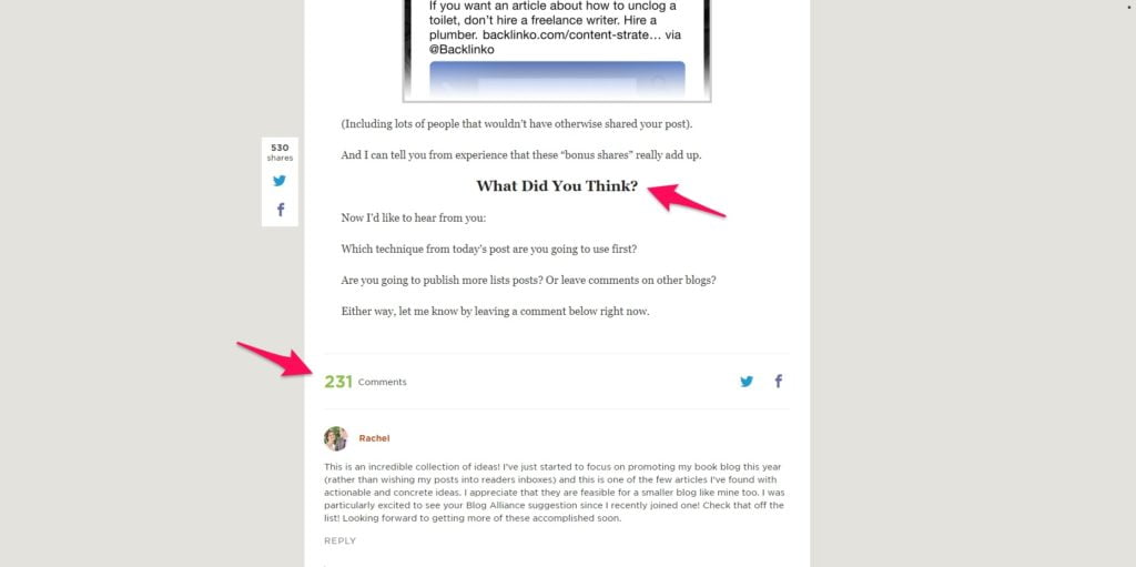 Engagement on the Backlinko blog