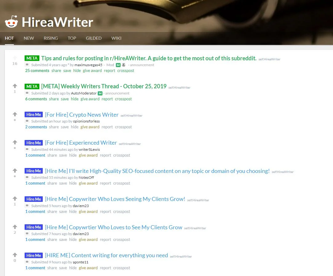 HireAWriter sub reddit