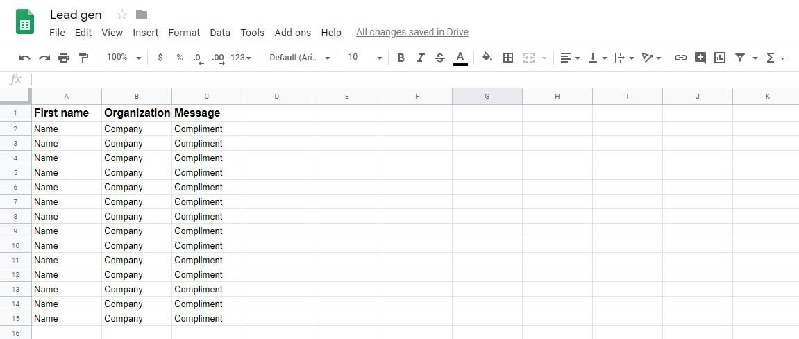 Lead gen spreadsheet