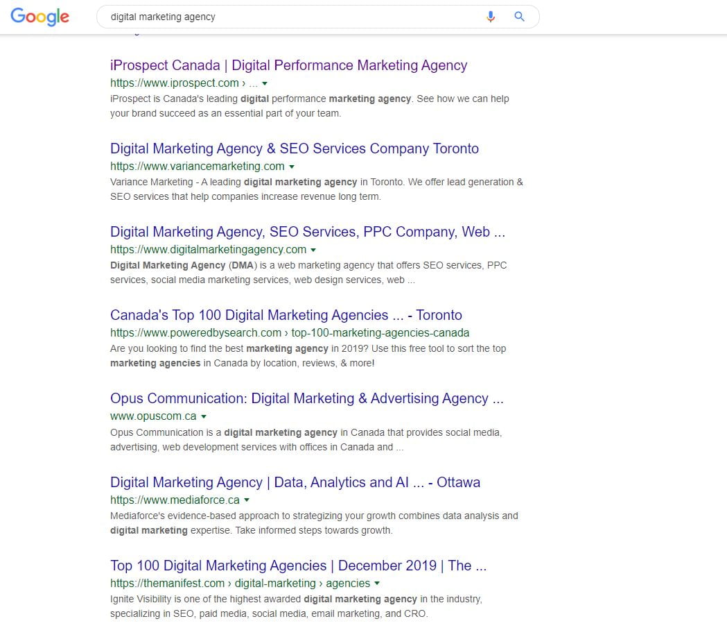 Looking for agencies on Google