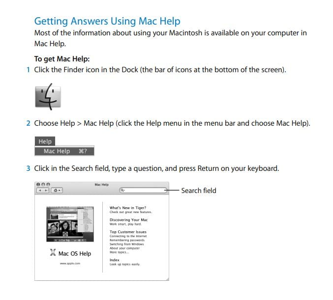 Step by step instructions in Apples manual