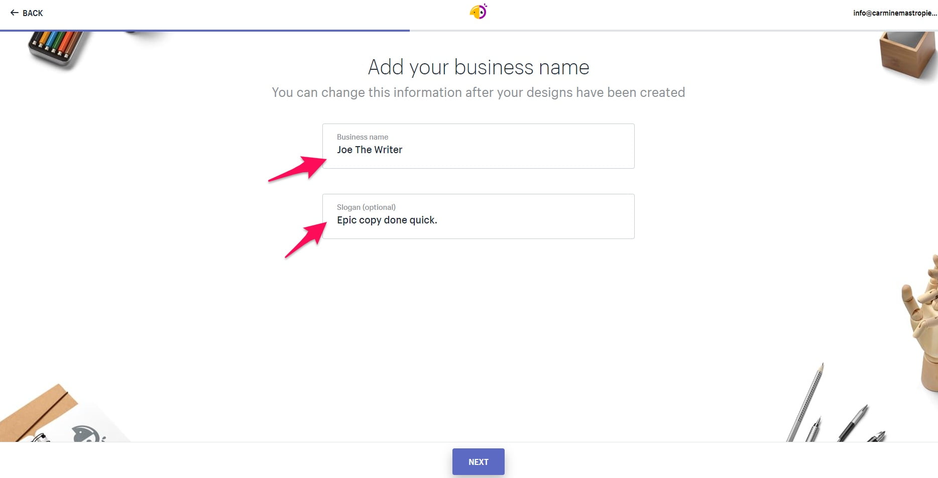 Adding business name on Hatchful