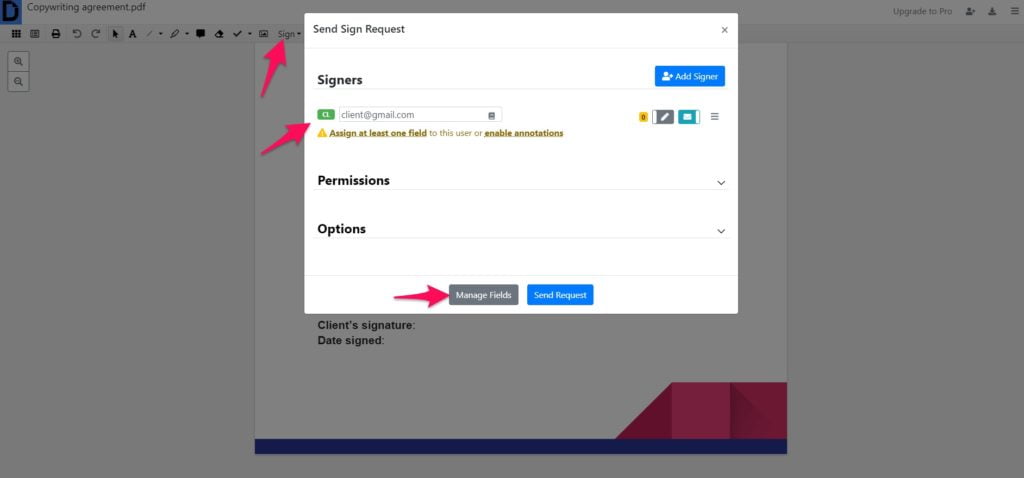 Adding signers to contract on DocHub