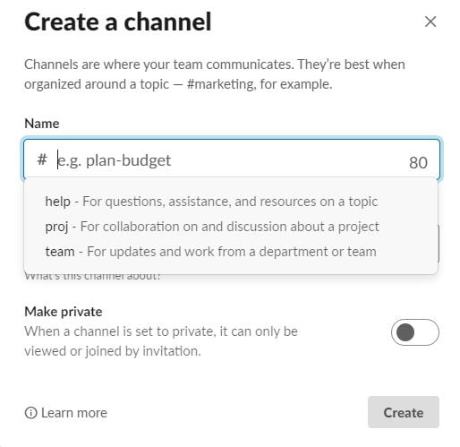 Create a channel on Slack