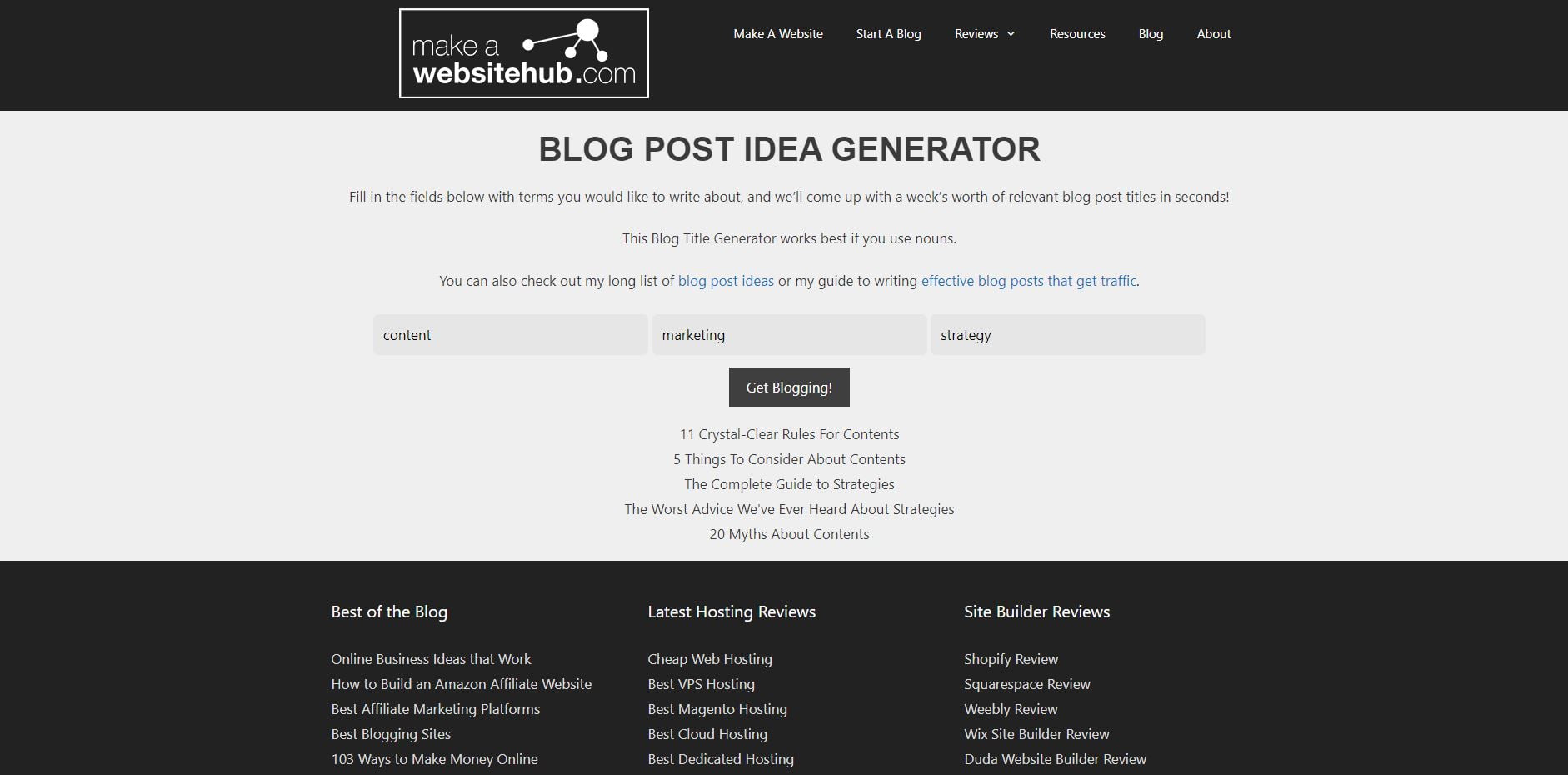 Make a Website Hub blog generator results