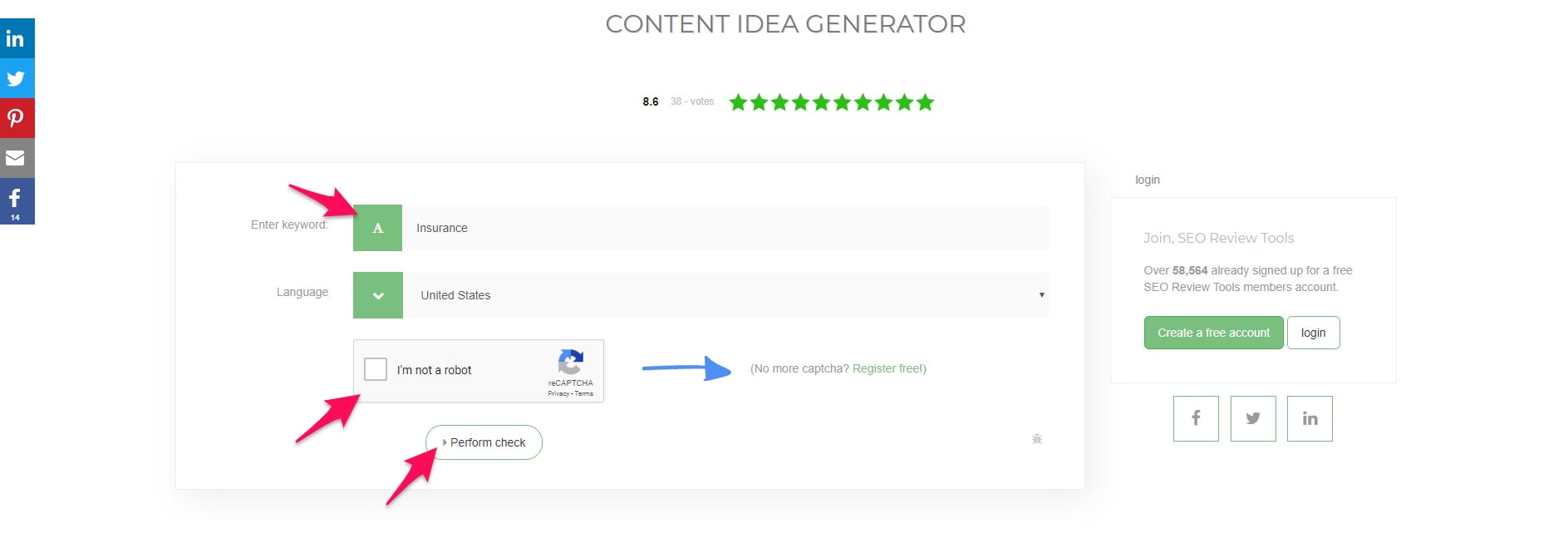 SEO Review Tools content generator home page