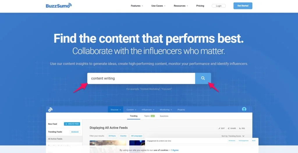 Using the BuzzSumo search bar