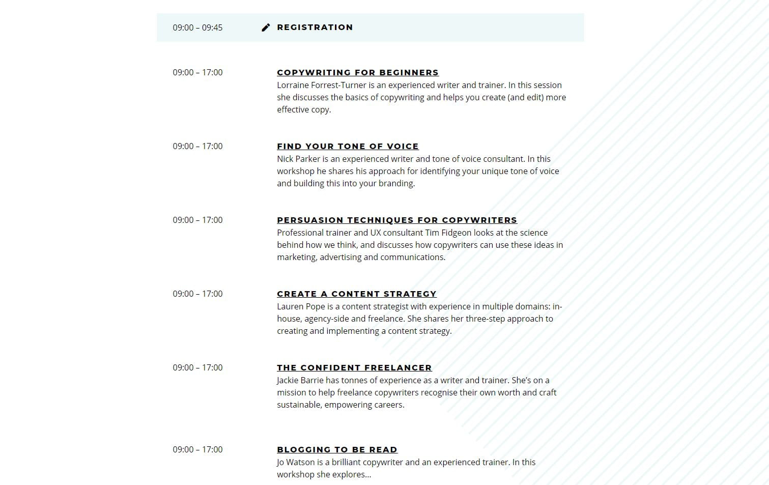 Copywriting Conference agenda