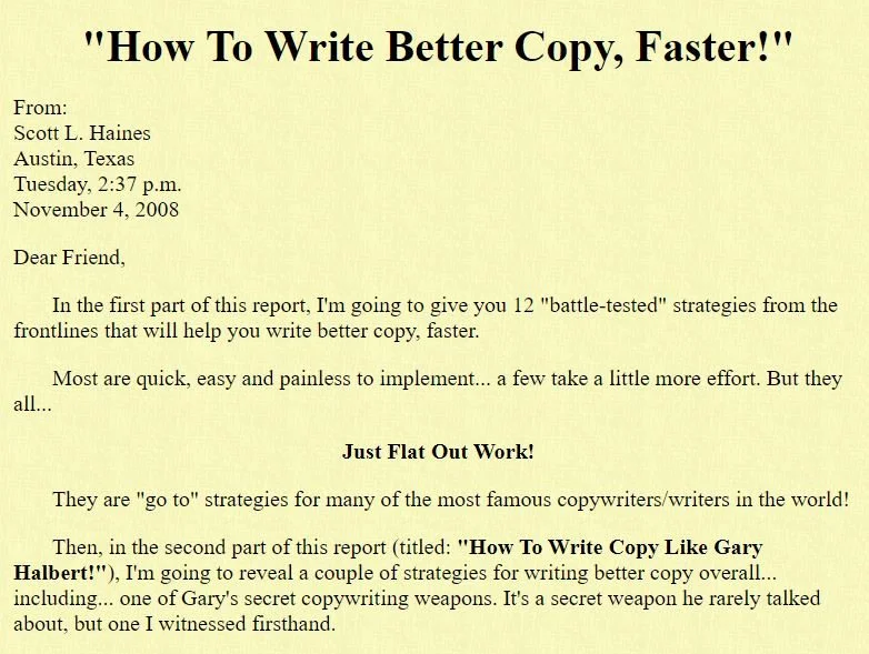 Gary Halbert sales letter on copy