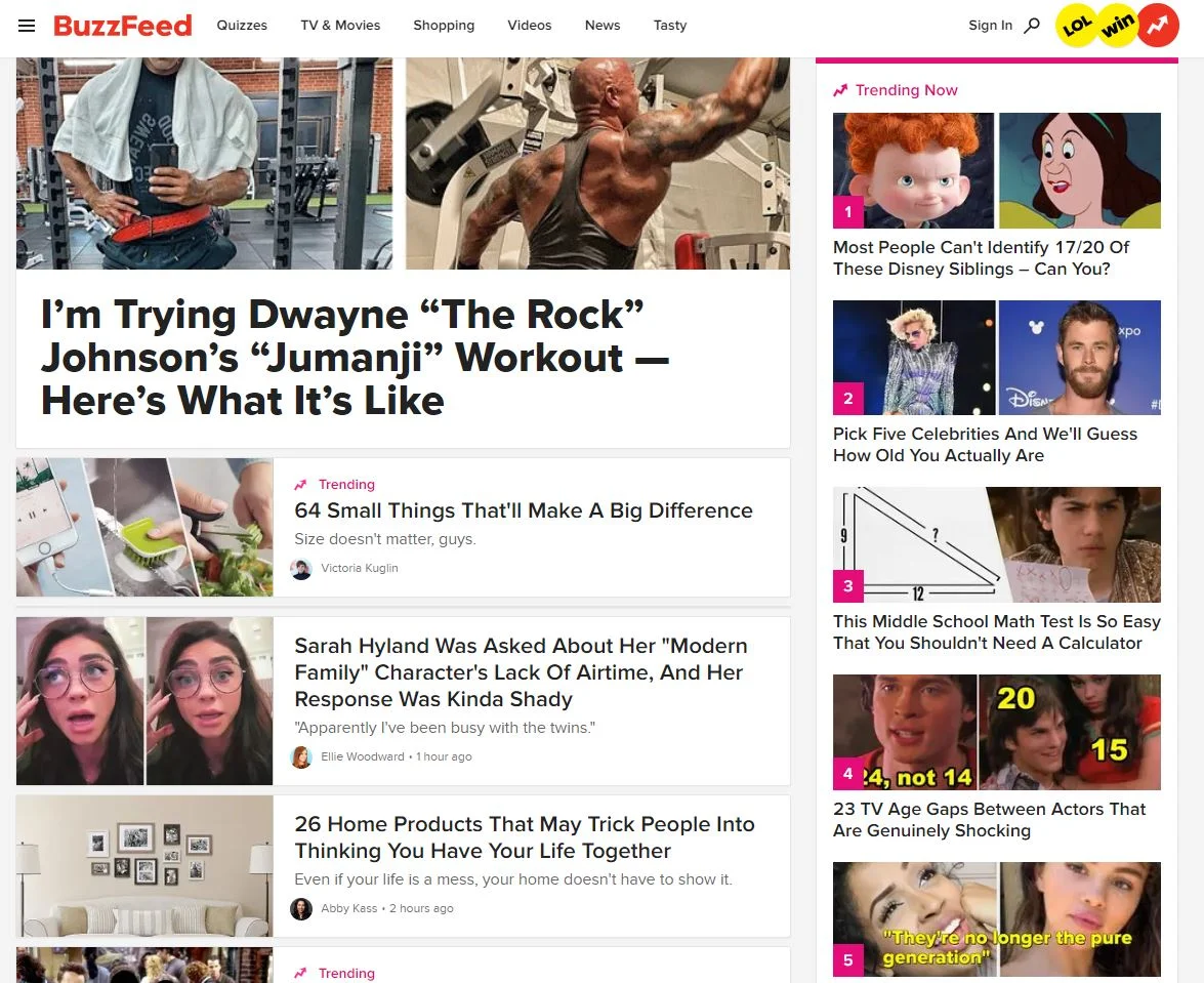 Buzzfeed home page example