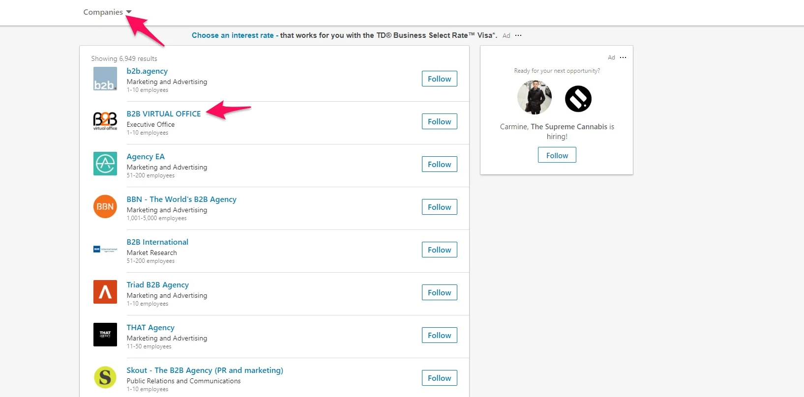 Companies LinkedIn search