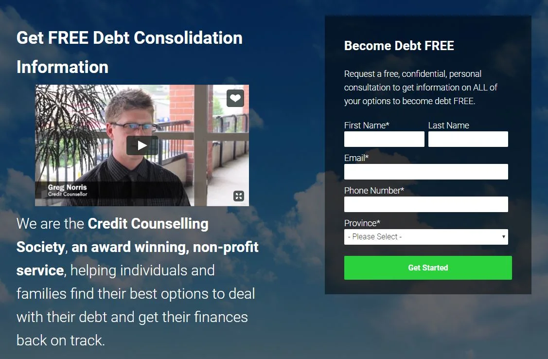 Debt landing page