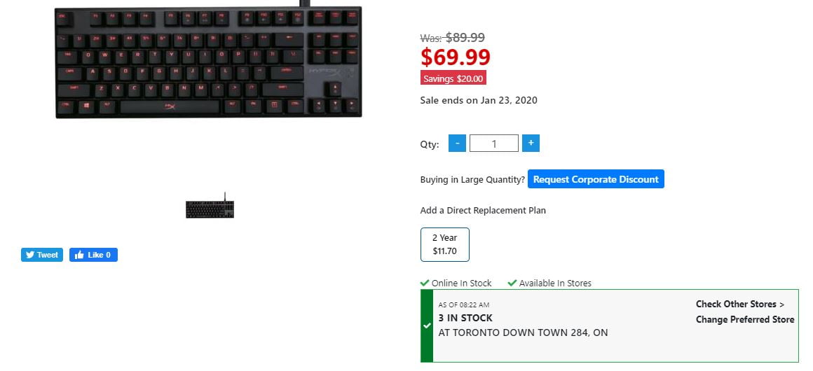 Low stock warning on Canada Computers