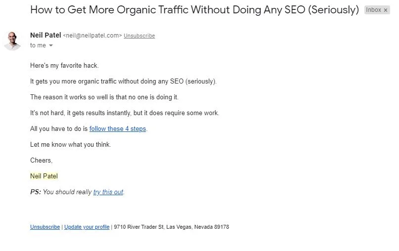 Neil Patel newsletter example