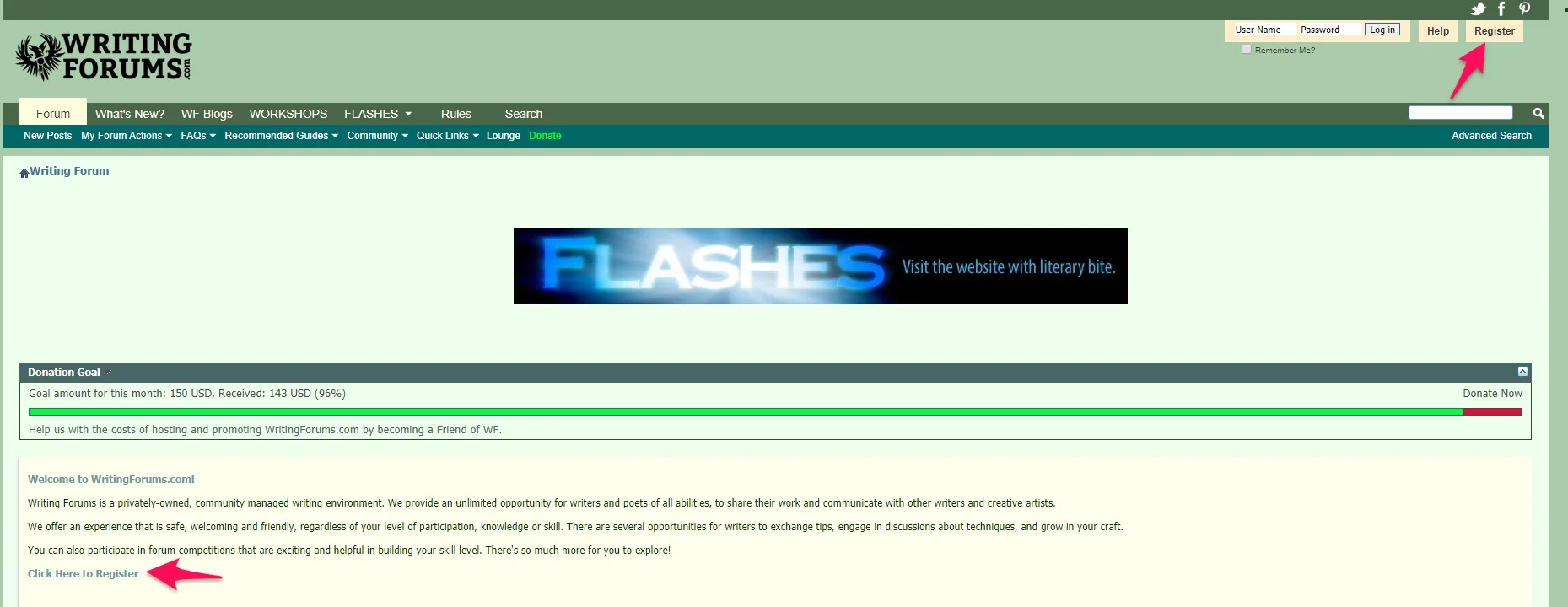 Registering for Writing Forums