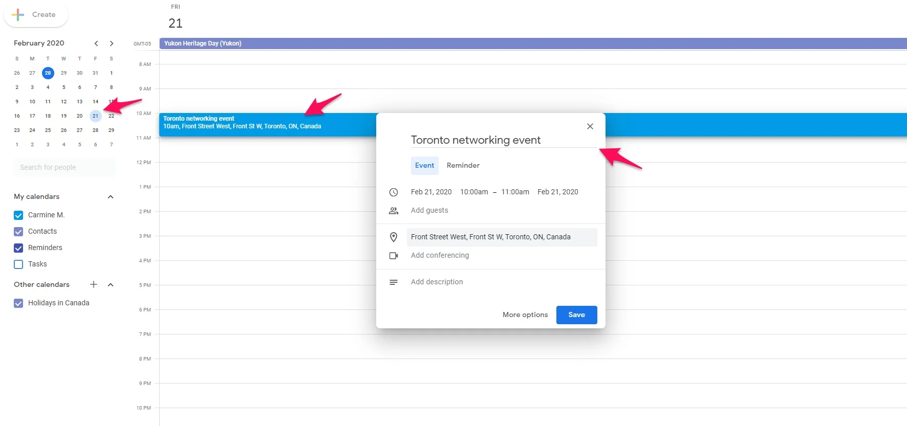 Scheduling event on Google Calendar