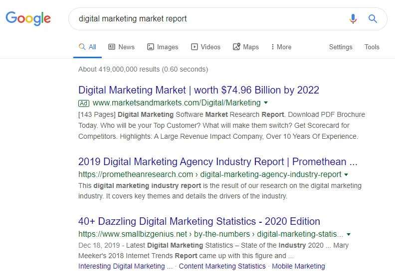 Searching for a market report