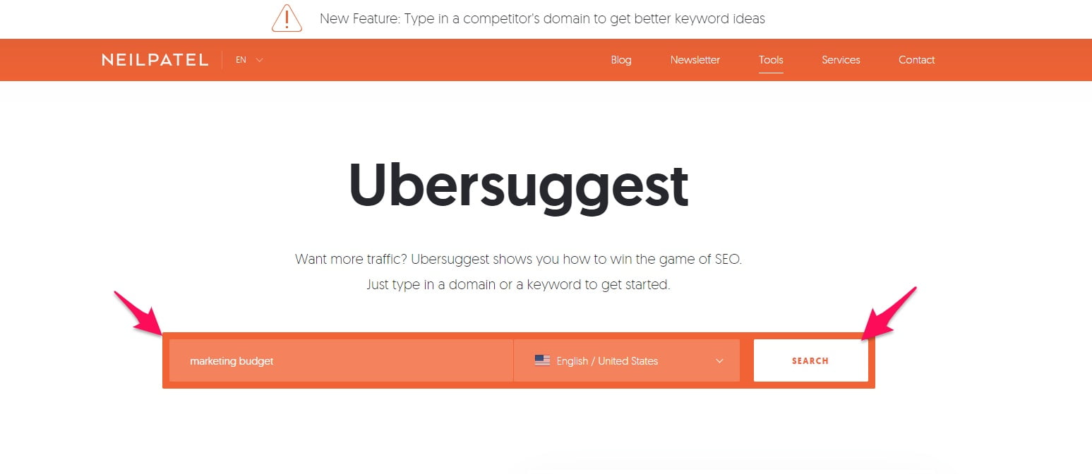 Typing into Ubersuggest